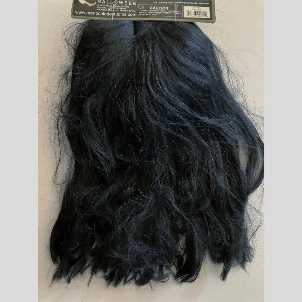 Halloween Mask NWT Vintage Latex Mario Chiodo Half Face Long Black Hair Ugly